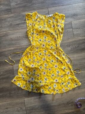 LOFT Yellow Floral Midi Dress